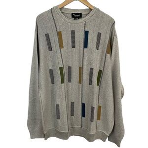 Vintage Tosani Cotton Sweater Mens XL Grey Knit Crewneck Long Sleeve Soft EUC